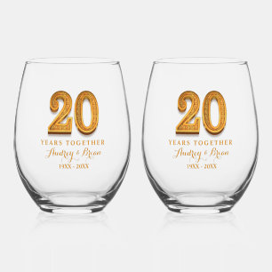 Verre À Vin Sans Pied 20e anniversaire Personnalisé