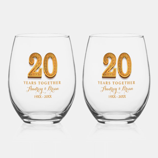 Verre À Vin Sans Pied 20e anniversaire Personnalisé (Recto)