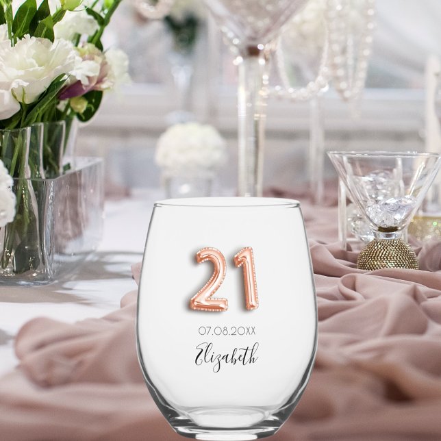 Verre À Vin Sans Pied 21e anniversaire rose or nom (Créateur téléchargé)