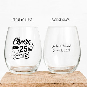 Verre À Vin Sans Pied 25e anniversaire du Mariage Elégante célébration