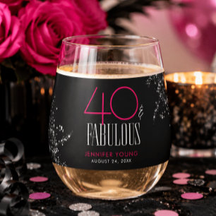 Verre À Vin Sans Pied 40 ans et Fabuleux Anniversaire Rose Noir Paillett
