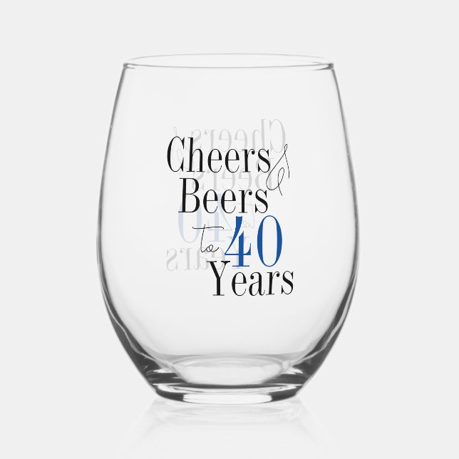 Verre À Vin Sans Pied 40th Birthday Cheers and Beers Simple Party (Recto)