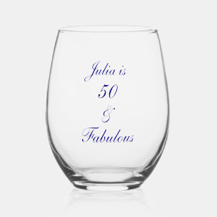 Verre À Vin Sans Pied 50 Et Fabuleux Anniversaire Bleu Élégant Cadeau Fa