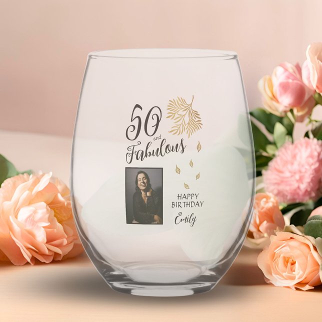 Verre À Vin Sans Pied 50 et Fabulous Foliage 50e Anniversaire Photo (Créateur téléchargé)