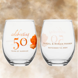 Verre À Vin Sans Pied 50e anniversaire mariage personnaliser pêche rose 
