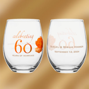 Verre À Vin Sans Pied 60e anniversaire mariage personnaliser pêche rose