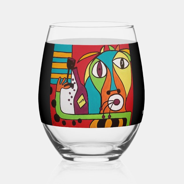 Verre À Vin Sans Pied Abstract Face with Wine Stemless Wine Glass (Recto)