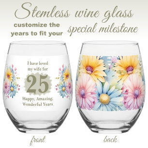 Verre À Vin Sans Pied Aimez ma femme 25e anniversaire fleurs vert