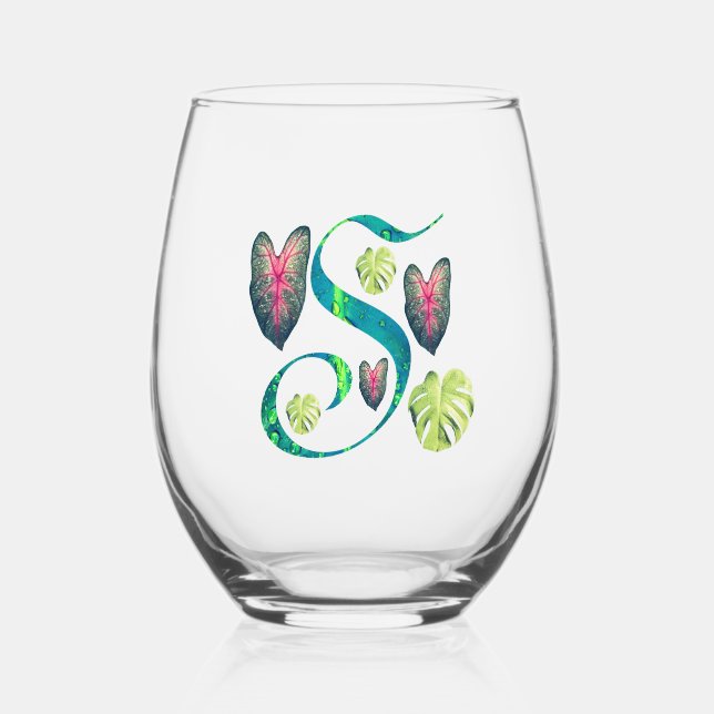 Verre À Vin Sans Pied Alphabet Monstera "S" (Recto)