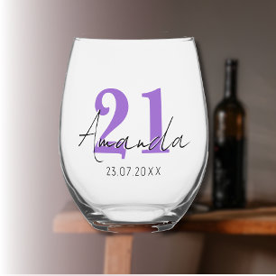 Verre À Vin Sans Pied Amethyst Numéro d'anniversaire   Date du nom 3D no