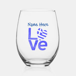 Verre À Vin Sans Pied Amour grec bleu personnalisé