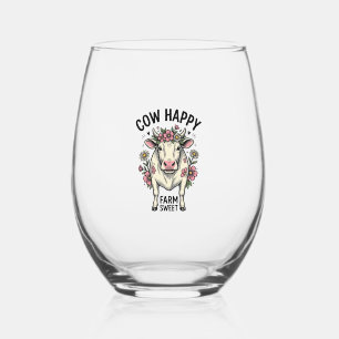 Verre À Vin Sans Pied Amoureux de vaches mignonnes Art animalier de ferm