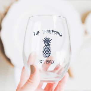 Verre À Vin Sans Pied Ananas rustique Nom de famille personnalisé