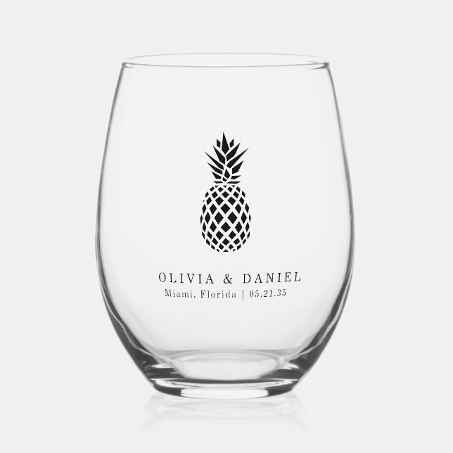 Verre À Vin Sans Pied Ananas Tropical Destination Mariage Faveur (Recto)