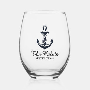 Verre À Vin Sans Pied Ancre avec ligne de bateau