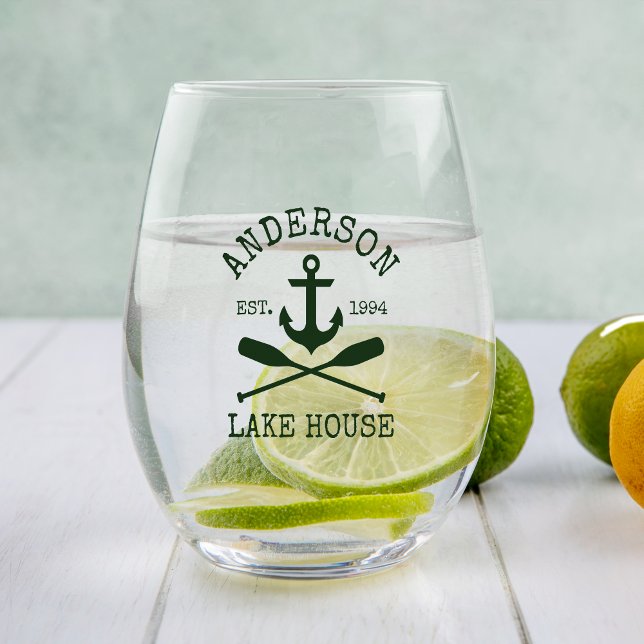 Verre À Vin Sans Pied Ancre nautique Oars Family Lake House Green (Several styles to choose from.)
