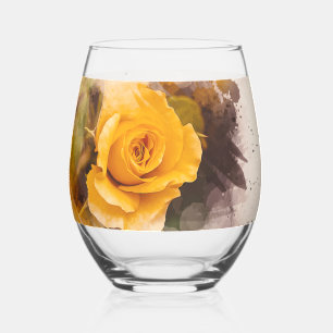 Verre À Vin Sans Pied Aquarelle Rose Jaune Unique