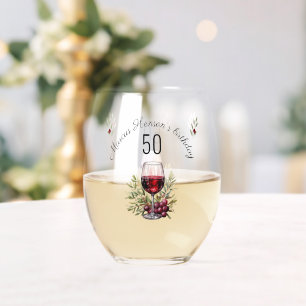 Verre À Vin Sans Pied Aquarelle rouge Vin Olive 50e anniversaire