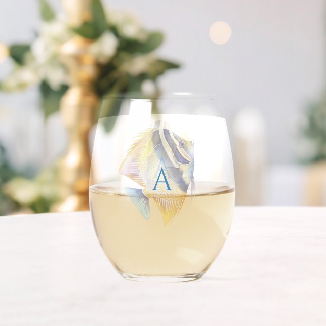 Verre À Vin Sans Pied Aquarelle tropicale personnalisée Poisson Angel II (Insitu (Mariage))