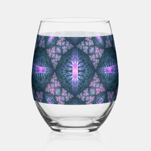 Verre À Vin Sans Pied Art abstrait de motif fractal 3D bleu violet rose