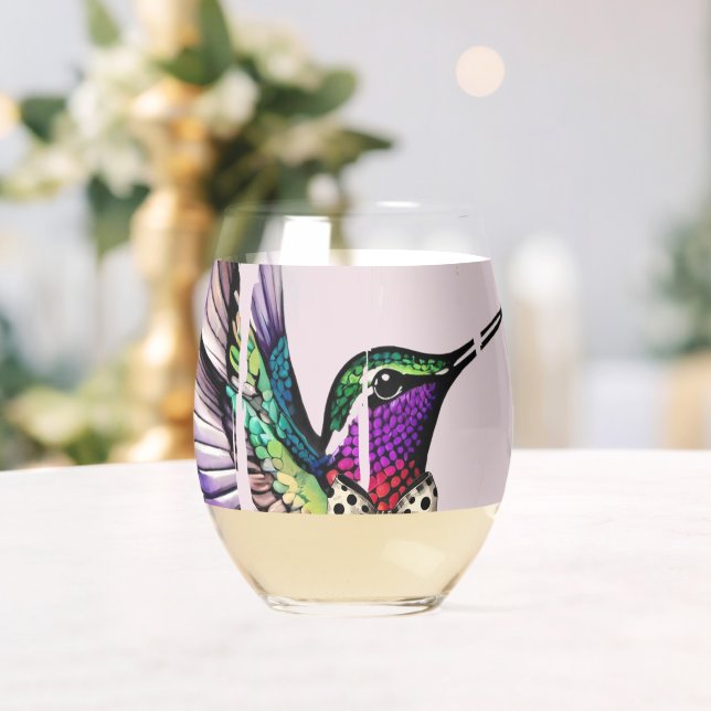 Verre À Vin Sans Pied Art de l'oiseau à la brosse (Insitu (Mariage))