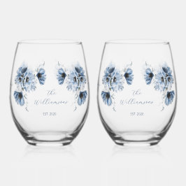 Verre À Vin Sans Pied Artistic Blue Flowers Wedding