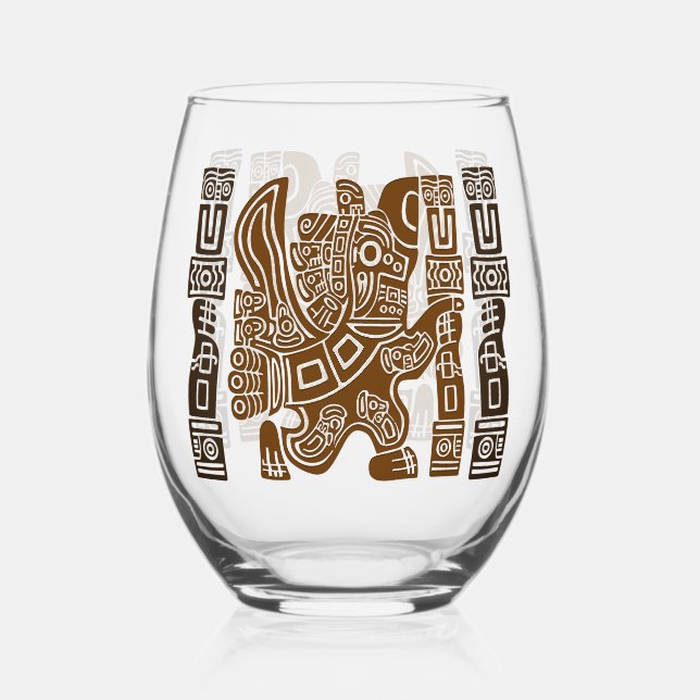 Verre À Vin Sans Pied Aztec Eagle Guerrier Tribal Art antique (Recto)