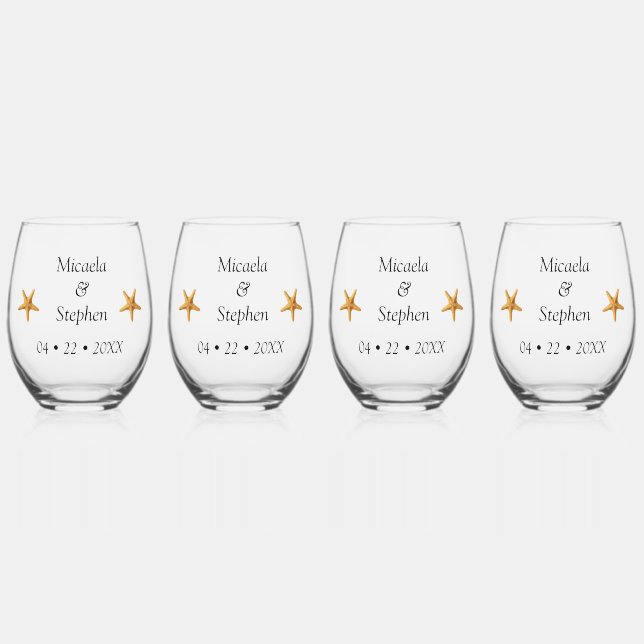 Verre À Vin Sans Pied B&W Starfish Daté Personnalisé (Recto)
