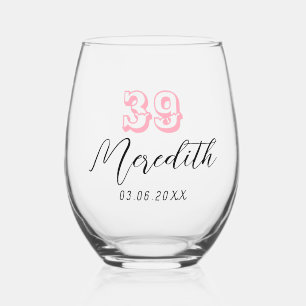 Verre À Vin Sans Pied Baby rose Numéro d'anniversaire Date du nom noir