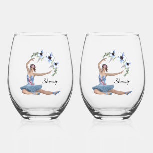 Verre À Vin Sans Pied Ballerina en bleu Nom personnel