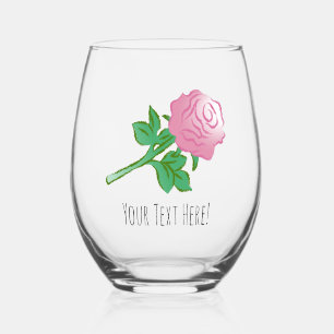 Verre À Vin Sans Pied Beau dessin d'une rose rose