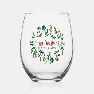 Verre À Vin Sans Pied Beau Red Green Holly Berry Custom Christmas