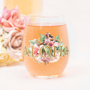 Verre À Vin Sans Pied Belle aquarelle Hula Girl Aloha Hawaiian
