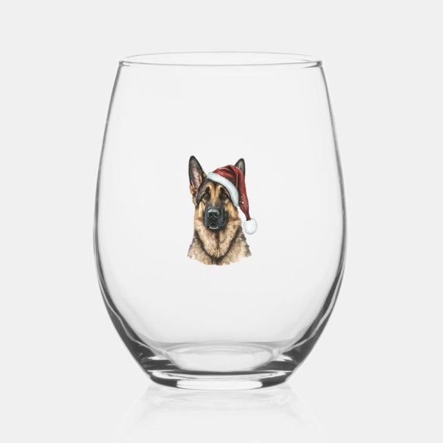 Verre À Vin Sans Pied Berger allemand Père Noël Chien Noël (Recto)