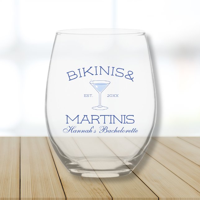Verre À Vin Sans Pied Bikinis Et Martinis Beach Bachelorette (Bikinis And Martinis Beach Bachelorette Stemless Wine Glass)