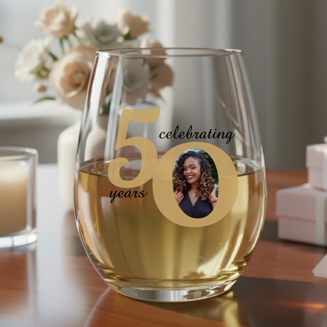 Verre À Vin Sans Pied Black & Gold 50 Cinquante ans 50e anniversaire (Black & Gold 50 Fifty Years 50th Birthday Stemless Wine Glass
)