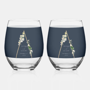 Verre À Vin Sans Pied Bohème Bohème Pyramide Flore Blanche Mariage Bleu