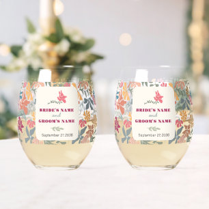 Verre À Vin Sans Pied Boho Chic Floral Mariage Rétro Milieu de Siècle