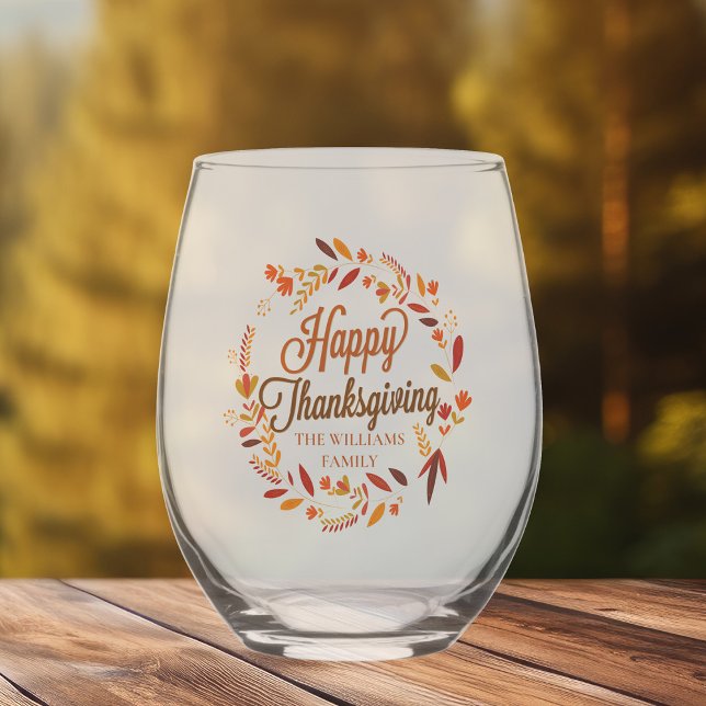 Verre À Vin Sans Pied Bon thanksgiving Cute Feu d'automne personnalisé (Créateur téléchargé)