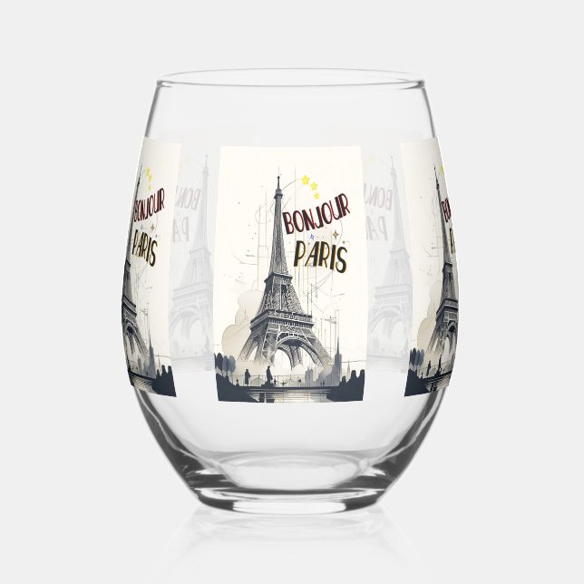 Verre À Vin Sans Pied Bonjour Skyline Marathon Paris (Gauche)