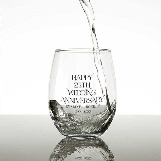 Verre À Vin Sans Pied Bonne 25e anniversaire Mariage Calligraphie noire (Créateur téléchargé)