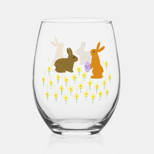 Verre À Vin Sans Pied Bonnets de Pâques et jonquilles