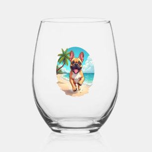 Verre À Vin Sans Pied Bouledogue français sur une plage
