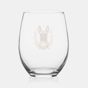 Verre À Vin Sans Pied Bouledogue français vintage avec couronne de feuil