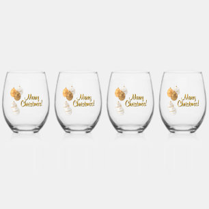 Verre À Vin Sans Pied Boules de Noël dorées et blanches avec texte perso