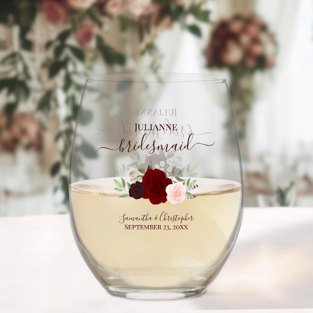 Verre À Vin Sans Pied Bourgogne Blush Rose d'honneur servante d'honneur (Créateur téléchargé)