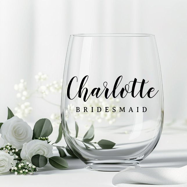 Verre À Vin Sans Pied Bridesmaid nom script mignon (Créateur téléchargé)