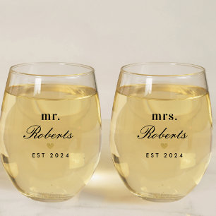 Verre À Vin Sans Pied Cadeau de mariage M. et Mme pour jeunes mariés ave