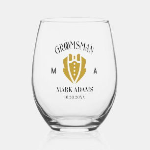 Verre À Vin Sans Pied Cadeau Élégant pour Garçons d'Honneur Smoking Mono
