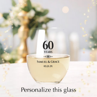 Verre À Vin Sans Pied Cadeau personnalisé élégant de 60e anniversaire de